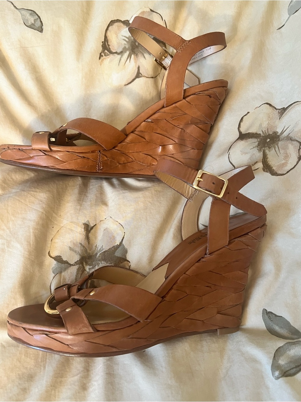 Michael Kors - Woven Leather Wedge Sandals - Tan